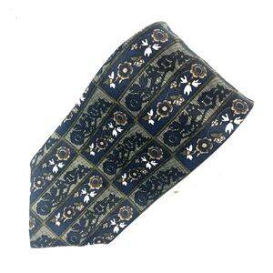 Adolfo Tie PolySilk Blend Navy Blue Floral Geometric Pattern Made in USA Vintage
